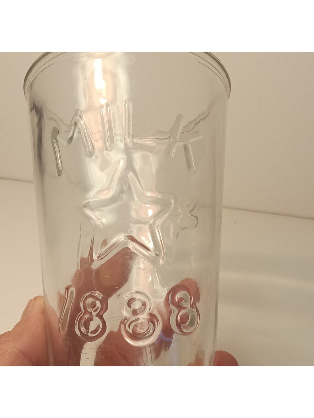 Vintage Libbey Milk 1888 Star Embossed Tumbler Glass Clear Canada Retro